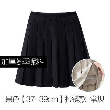 Thickened Woolen Pleated Skirt Skirt Women's Autumn and Winter New Slimming High Waist A- Line JK College Black Ins Short Skirt