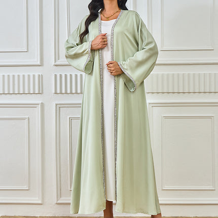 Cross-border Foreign Trade Dubai Muslim Women's Sparkling Rhinestone Hot Selling New Products Waisted White Inner Robe dress