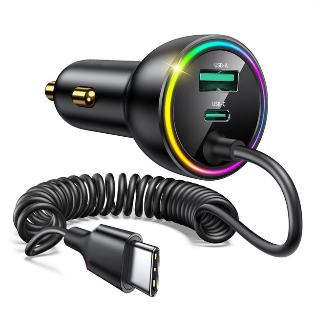 New car charger super fast charging with line car charger three-in-one high-power mobile phone charger car charger wholesale