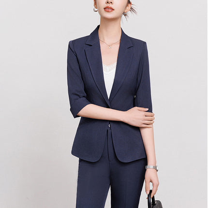 Cross-Border Professional Attire Mid-Sleeve Suit Set for Women, Summer New Fashion Formal Slim-Fit Short Suit, Front Desk Work Uniform