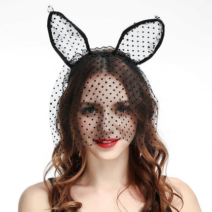 Sexy Lace Small Rabbit Ears Veil Velvet Edge Annual Meeting party Sex party Hair Accessories Animal Head Buckle Hair Hoop