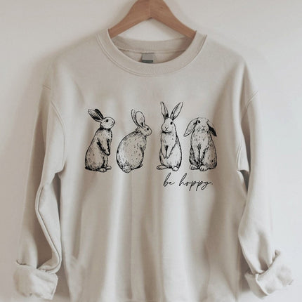 2023 European and American New Product wish Easter Cute Rabbit Couple Print Large Size Loose Casual Round Neck Sweatshirt
