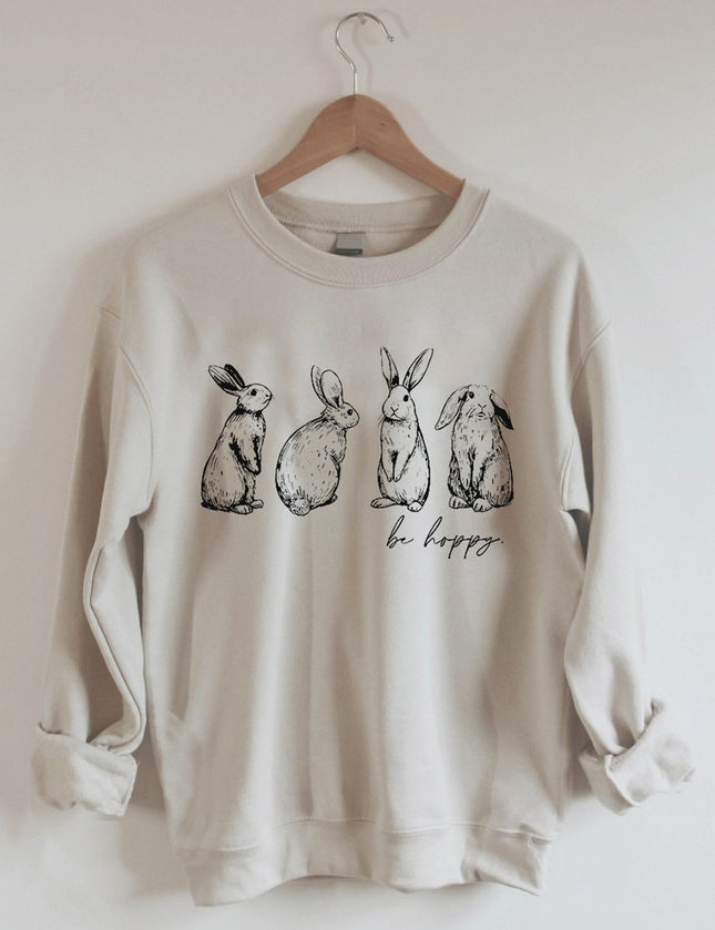 2023 European and American New Product wish Easter Cute Rabbit Couple Print Large Size Loose Casual Round Neck Sweatshirt