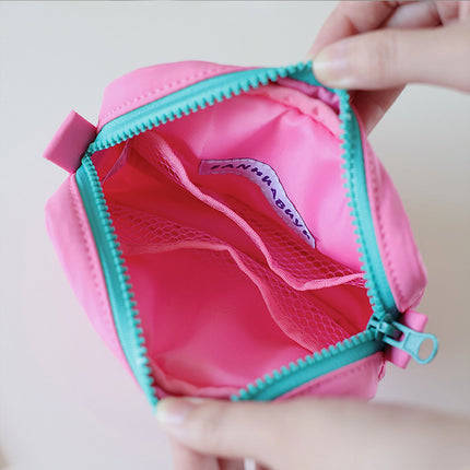 Cute Smiling Face Storage Bag, Multi-Functional Fabric Makeup Bag, Portable Clutch Bag, Female Japanese-Style Student Small Bag, Contrasting Colors