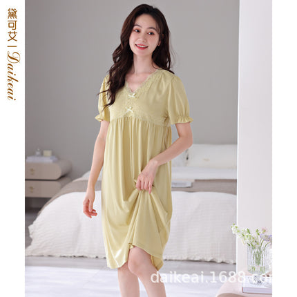 Nightgown Women's Summer Short-sleeved Modal Home Clothes Princess Style Casual Summer Pajamas Long plus size Wholesale