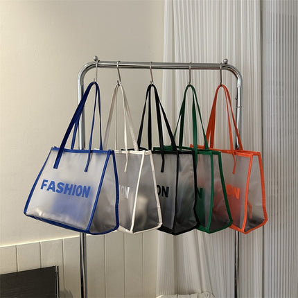Transparent Large Bag Women's Bag 2023 Summer Simple Commuting Large Capacity Bag Portable Shoulder Tote Bag Jelly Bag