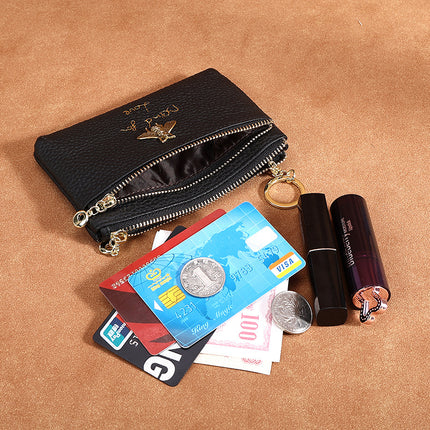 First Layer Cowhide European and American Little Bee Women's Zipper Genuine Leather Coin Purse Genuine Leather Key Ring Bag Mini Coin Bag