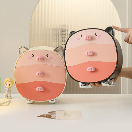 Plastic Dopamine Pink Cute Piggy Bedroom Cosmetics Storage Box Drawer-Type Jewelry Dustproof Desktop Household