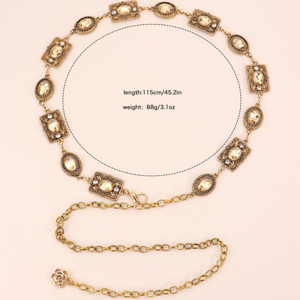 Cross-Border Vintage Bohemian Rhinestone Belt, Fashionable Hollow-Out Antique Silver Chain, European and American Luxury Rhinestone Waist Chain