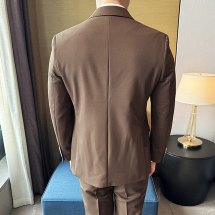 Barge collar dark solid color groom wedding dress suit three-piece business leisure tide annual meeting wholesale group purchase studio