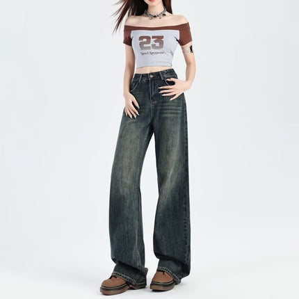 light blue High Waist Wide Leg Jeans Women's 2025 Spring New Slimming All-match Small Straight Pants