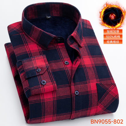 Winter Warm Shirt Pure Cotton Brushed Plaid Fleece-Lined Thickeneded Middle-Aged and Elderly Men's Cardigan Dad's Cotton Shirt