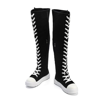 Cross-Border 2024 Spring New Large Size Women's Shoes High-Top Strap Side Zipper Canvas Shoes Simple Long-Tube Over-The-Knee Boots