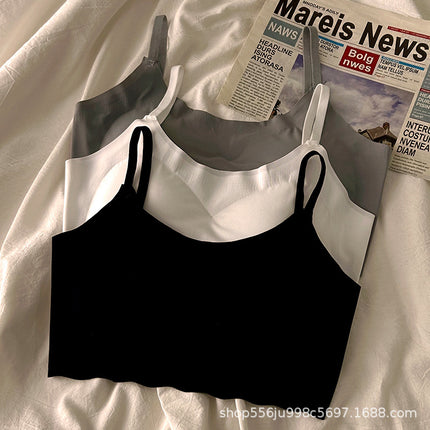 Summer Simple and Traceless Ice Silk Nailwear Girl Students Gather-up Chest-revealing Sling Sports Bra Vest Without Steel Rings