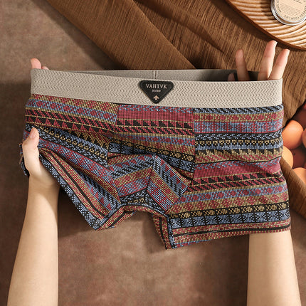 Tiktok Popular Ethnic Style Men's Underwear, American Light Luxury Style Boxer Briefs, Pure Cotton, Comfortable, Breathable, Mid-Waist Four-Corner Briefs