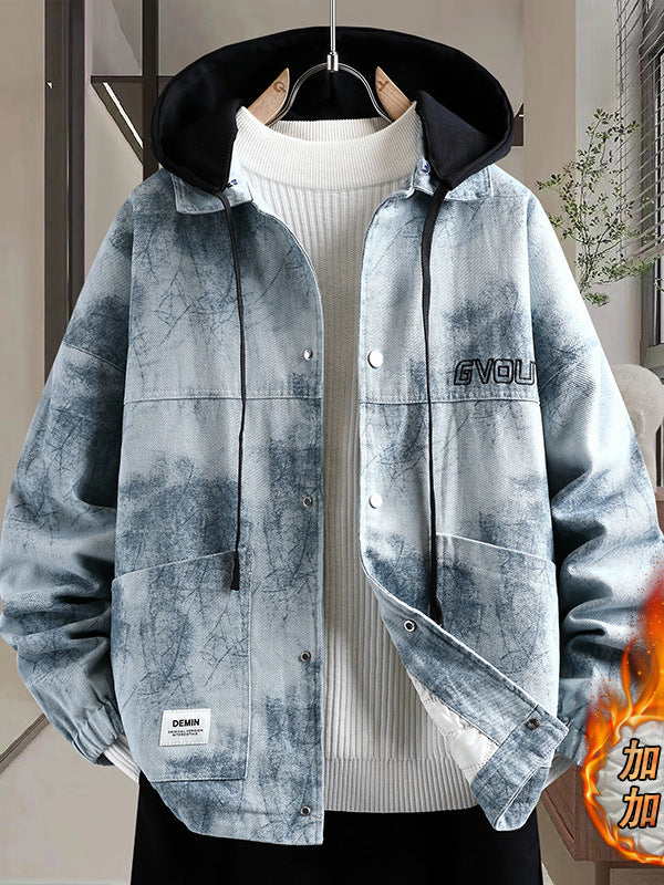 Spring Pure Cotton Thickened Jacket for Men, Teenagers, Students, Casual Loose Denim Jacket, Men's Spring and Autumn Warm Top