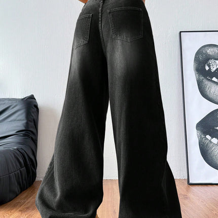 Cross-Border Foreign Trade Amazon European and American Black Wide-Leg Denim Washed Women's Jeans Loose Casual Floor-Length Trousers