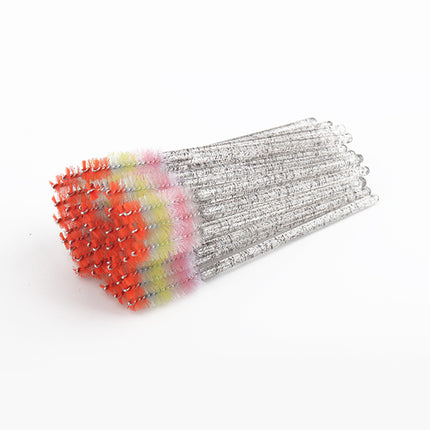 New 50-Pack Disposable Eyelash Brushes, Special for Eyelash Extensions, Crystal Handle Colorful Eyebrow Brushes, Factory Wholesale