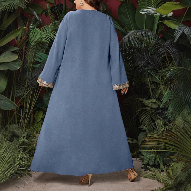In-Stock Ethnic Style Women's Clothing Autumn Embroidered V-Neck Long-Sleeve Dress Loose Long Dress Exotic Style Clothing
