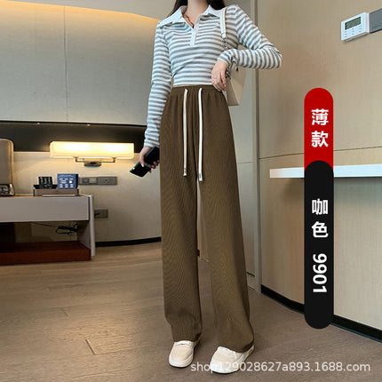Autumn and Winter European cotton velvet loose knitted wide-leg pants 2023 new casual pants high waist draping mop straight women's pants