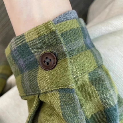 Green Plaid Shirt with Design Sense Niche 2025 Spring and Autumn New Shirt Coat High Sense Long Sleeve Top