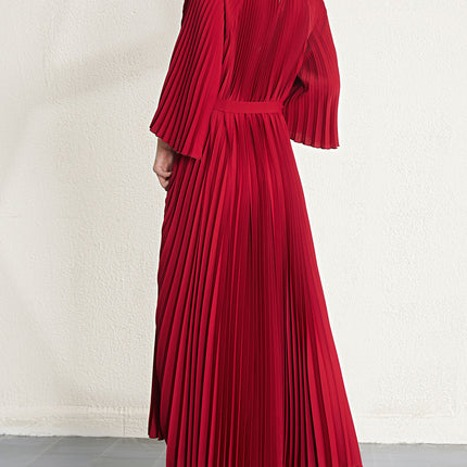 Plus-Size Women's Pleated Dress, Cross-Border Fashion, Elegant, Waist-Cinching, Slimming, High-End Long Dress, Pleated Skirt, Sweet and Fresh