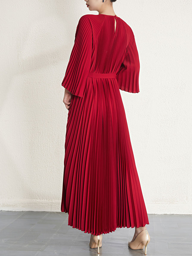 Plus-Size Women's Pleated Dress, Cross-Border Fashion, Elegant, Waist-Cinching, Slimming, High-End Long Dress, Pleated Skirt, Sweet and Fresh