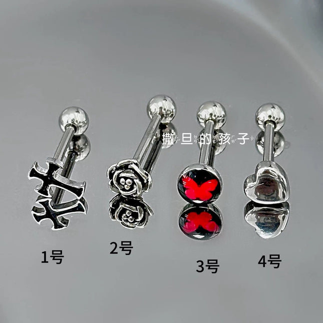 Cross and rose tongue nail external thread titanium steel sweet cool hot girl tongue nail tongue ring