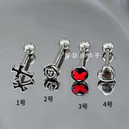 Cross and rose tongue nail external thread titanium steel sweet cool hot girl tongue nail tongue ring