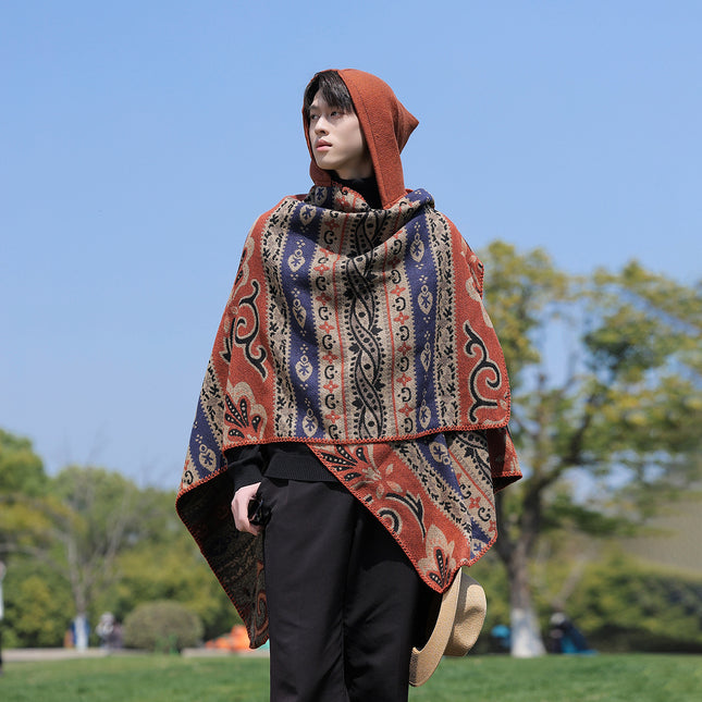 Ethnic Style Men's Shawl Warm Scarf Xizang Travel Outfit Qinghai Lake Northwest Desert Thick Cape Coat