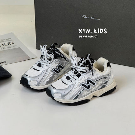 2025 Autumn New Children's Jogging Shoes Fashionable N-Shaped Double Lace-Up Mesh Breathable Sports Shoes for Boys and Girls