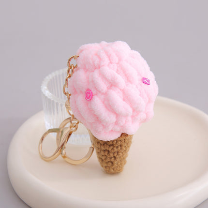 Imitation Ice Cream Bag Pendant Car Decoration Holiday Gift Gift Wool Knitted Holding Flower Keychain