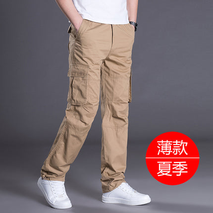 Factory Explosions Autumn and Winter Medium Thick Multi-Pocket Crane Pants Men's fleece-lined Casual Pants Loose Straight plus size Pants Fashion Brand