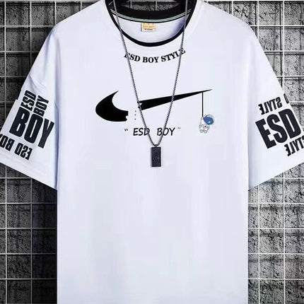 Teenager Short-sleeved T-shirt Men's 2024 New Summer Loose Fashionable All-match Half-sleeved Handsome Junior High School Students Big Boy