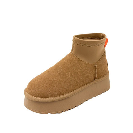 2024 Winter New Leather Mini Thick Bottom Snow Boots Women's fleece-lined Ankle Boots Northeast Cotton Boots Sangpo Student Shoes