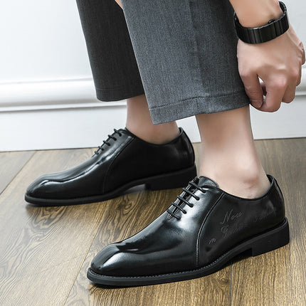2025 New Spring and Autumn British Pointed Shoes Business Dress Shoes Men's Lace-up Casual Gentleman's Office Wedding Shoes