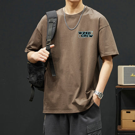 2024 new summer heavy 260g cotton T-shirt men's short sleeve loose printed T-shirt trendy top men's clothing