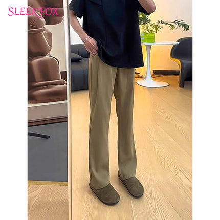 Summer Japanese-Style Loose Men's Stylish Trendy Breathable Solid Color Flared Trousers Retro Drape Casual Coffee Long Pants