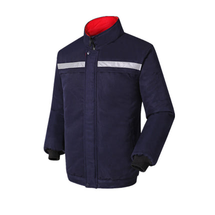 Worker's cotton-padded jacket for cleaning construction site work coat for cold protection winter overalls winter thickened with reflective strips for work