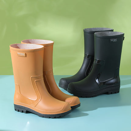 Urban Fashion Mid-Calf Khaki Brown Women's Rain Boots Trendy Water Boots Slip-On Black Women's Water Shoes Japanese Style Outdoor Rubber Shoes for Women