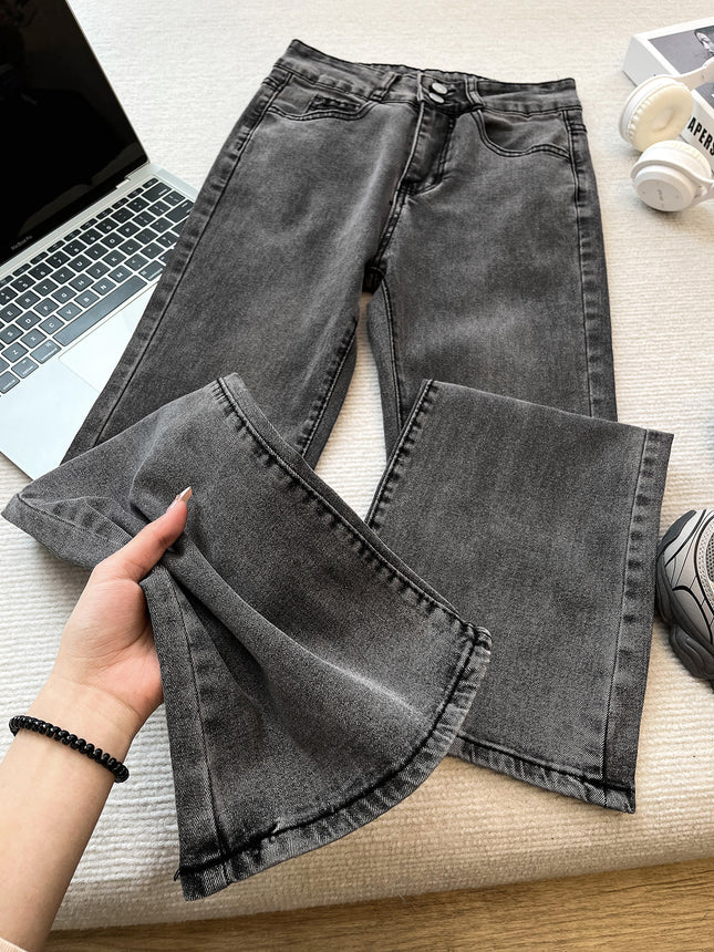 Micro flared jeans women's high waist 2024 new spring and autumn tight slimming stretch straight loose mop pants fashion