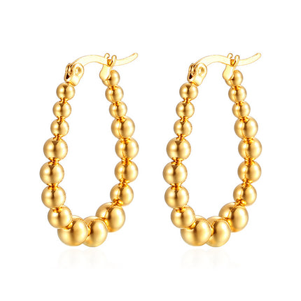 Cross-border European and American fashion geometric stainless steel welding bead earrings simple fashion Joker plated 18K earrings wholesale