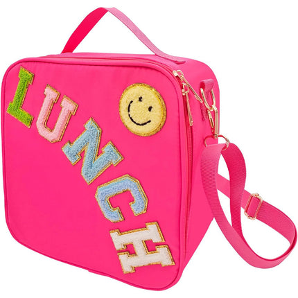 Amazon Explosions Smiley Letters Portable Lunch Bag Outdoor Portable Aluminum Film Fresh-keeping Bag Insulation Bag Cross-border Exclusive
