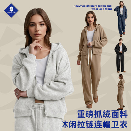 Cai Xiang Island Men's Boxy Fit Heavyweight Hoodie 350g Fleece Hoodie Double Zipper Sweatshirt for Men