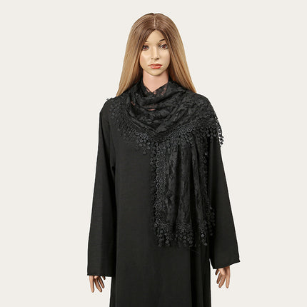 Summer foreign trade new solid color floral tassel shawl ladies fashion thin plum blossom lace long towel