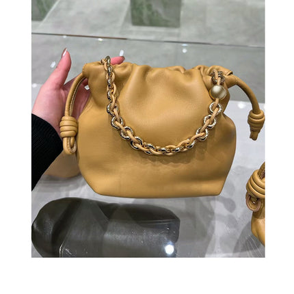 2026 New Chinese Style Crossbody Women's Bag, Cowhide Lucky Bag, Bucket Bag, Drawstring Cloud Bag, Single Shoulder Crossbody Underarm Women's Bag