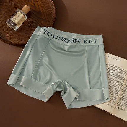 Three-In-One Nude Ice Silk Safety Pants for Women, Mid-Waist, Seamless, Breathable, Antibacterial, Silk Crotch, Anti-Exposure, Women's Boxer Briefs