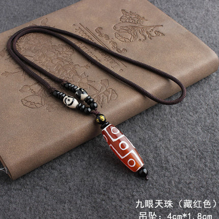 Natural Xizang Qibao Laojiu Eye Agate Tianzhu Wool Chain Chalcedony Necklace Pendant Live Supply Rope suit