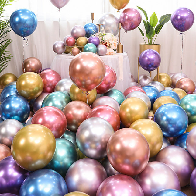 Cross-border wholesale 2.8g 12-inch metal balloon birthday decoration balloon wedding arrangement metal latex balloon