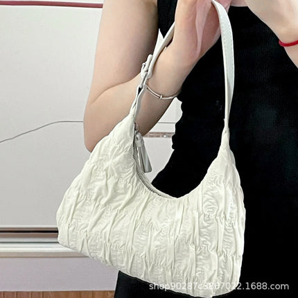 Cream Puff 2025 Cloud Pleated Dumpling Bag for Girls, Cute Student Style Shoulder Underarm Bag, Casual and Versatile